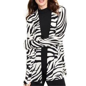 NWT Charter Club Luxury 2 PLY Mongolian Cashmere Animal Print Open Cardigan SM
